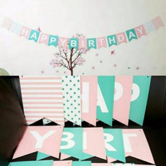 Gambar Banner Flag   Bunting Flag Happy Birthday Pink Hijau Pastel Zigzag