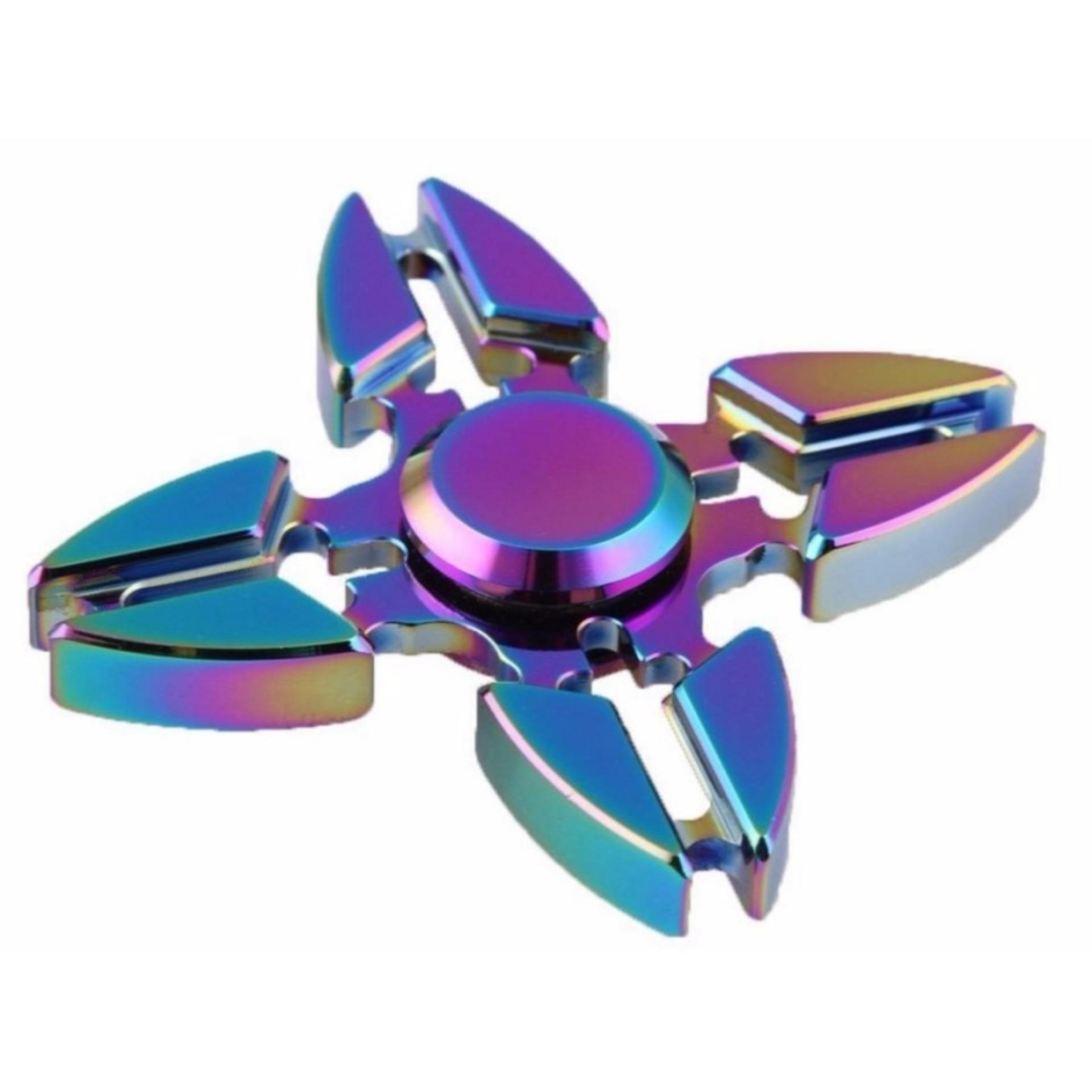 Fidget Hand Spinner Premium Rainbow Chrome Shuriken 4 Bintang 2,6 inch Anti- Stress