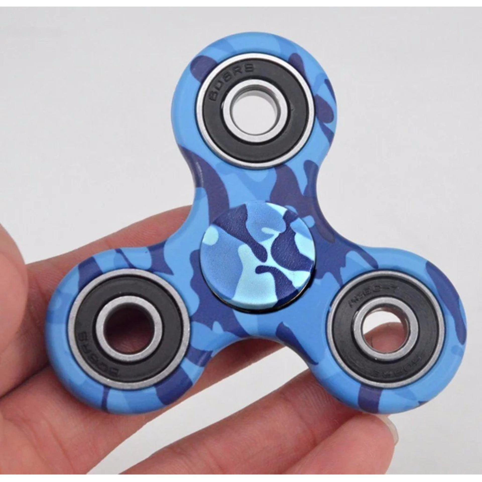 Fidget Spinner Motif Army Blue Tri Spinner Focus Hand Toys Mainan Spinner EDC - Blue