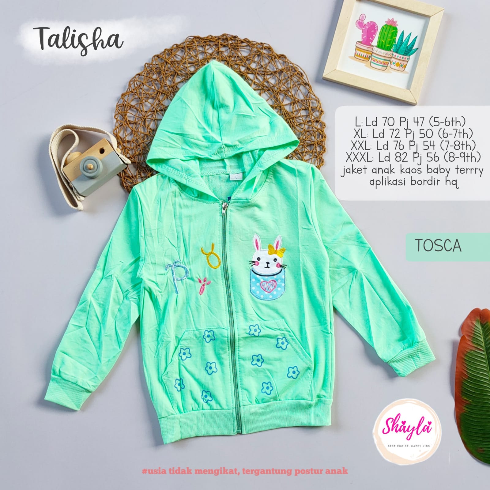 Bisa COD Jaket Anak Bahan BabyTerry Motif Bordir Talisha Kiddos Kids