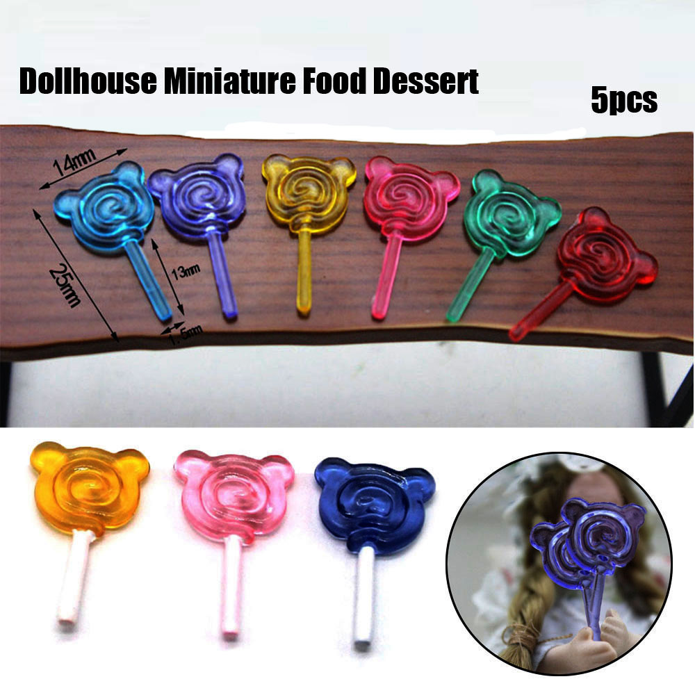 MENGLIANG 5pcs Kids Gift Doll House Candy Kitchen Furniture Toys Accessories Mini Lollipop 1:12 Sugar Miniature Food Dessert With Case Holder