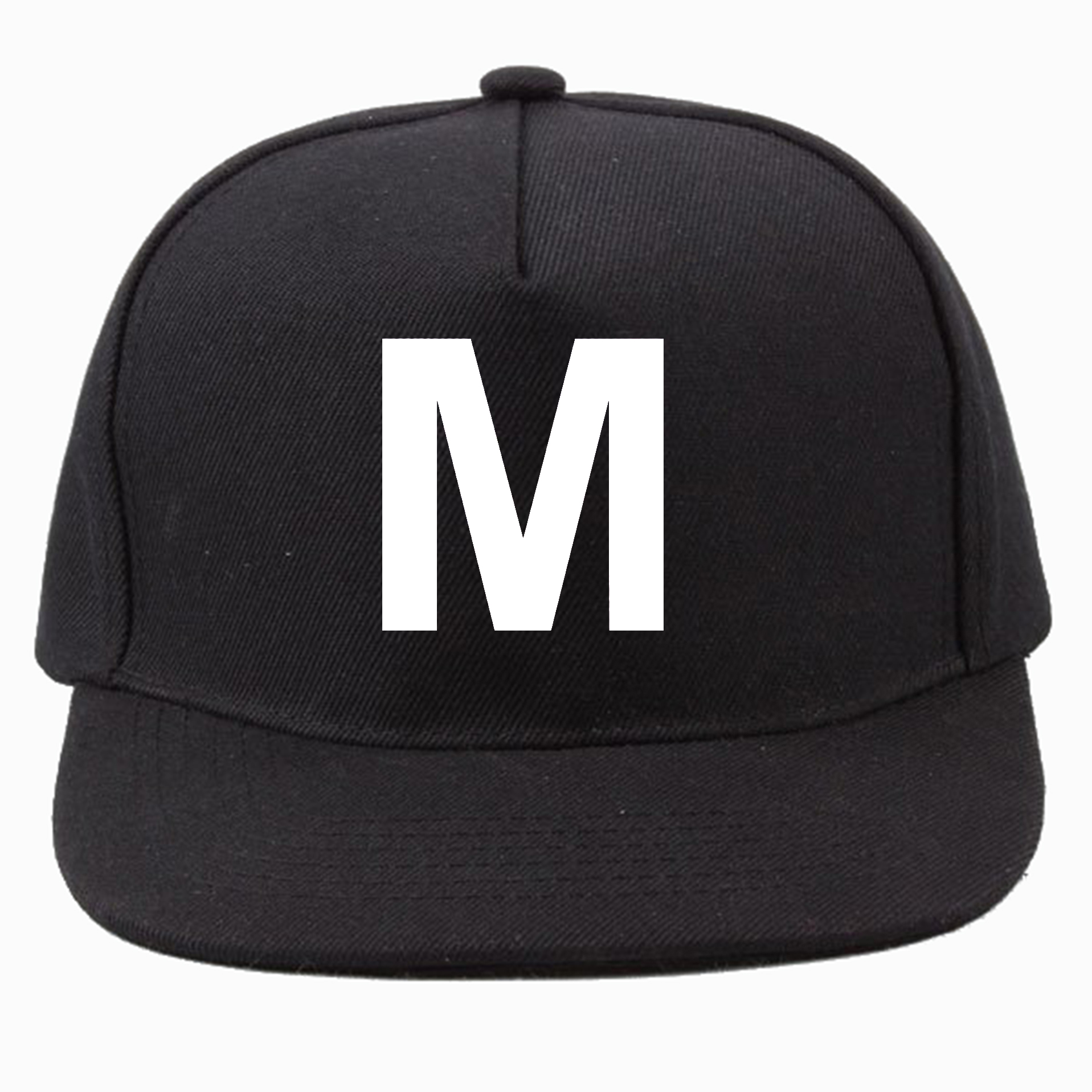 topi inisial huruf M snapback hitam 