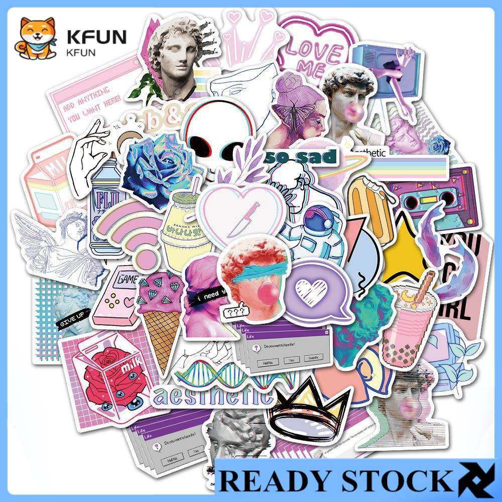 Kfun 50 สติกเกอร์สไตล์ย้อนยุคเส้นขยุกขยิกสติกเกอร์เดินทาง DIY สติกเกอร์บนแล็ปท็อปจักรยานสกูตเตอร์บนกระเป๋าเดินทาง 026