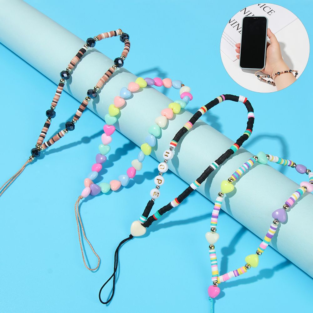 ZHUGE Women Anti-Lost Colorful Acrylic Bead Phone Chain Soft Pottery Rope Mobile Phone Strap Lanyard Cell Phone Case Hanging Cord