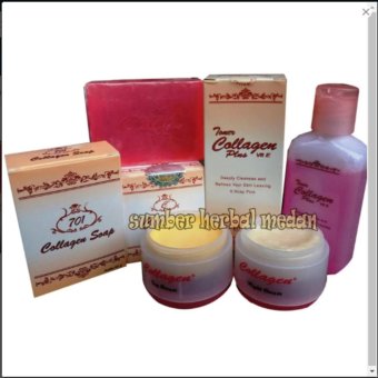 Gambar Cream Collagen  Paket Collagen Pencerah Wajah Original.Cream Siang Cream Malam .Sabun Plus Toner Vit E