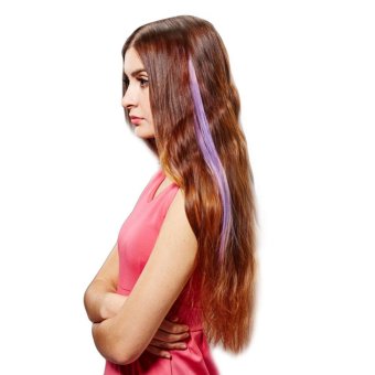 Women New Long Straight 6 Clips On Hair Piece Extension wig Purple - intl