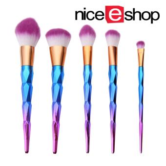 Gambar niceEshop Unicorn Thread Professsional 5pcs Makeup Cosmetic Brushes Set With Colorful Rainbow Delicate Diamond Shape Handle (Purple)