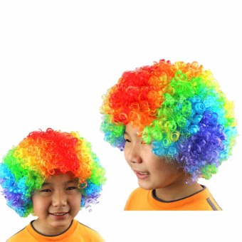 Pendek keriting Afro baru penuh renda pesta badut Wig penggemarsepak bola kostum Halloween menggulung rambut Wig palsu berwarna Pendek keriting Afro baru penuh renda pesta badut Wig penggemarsepak bola kostum Halloween menggulung rambut Wig palsu berwarna
