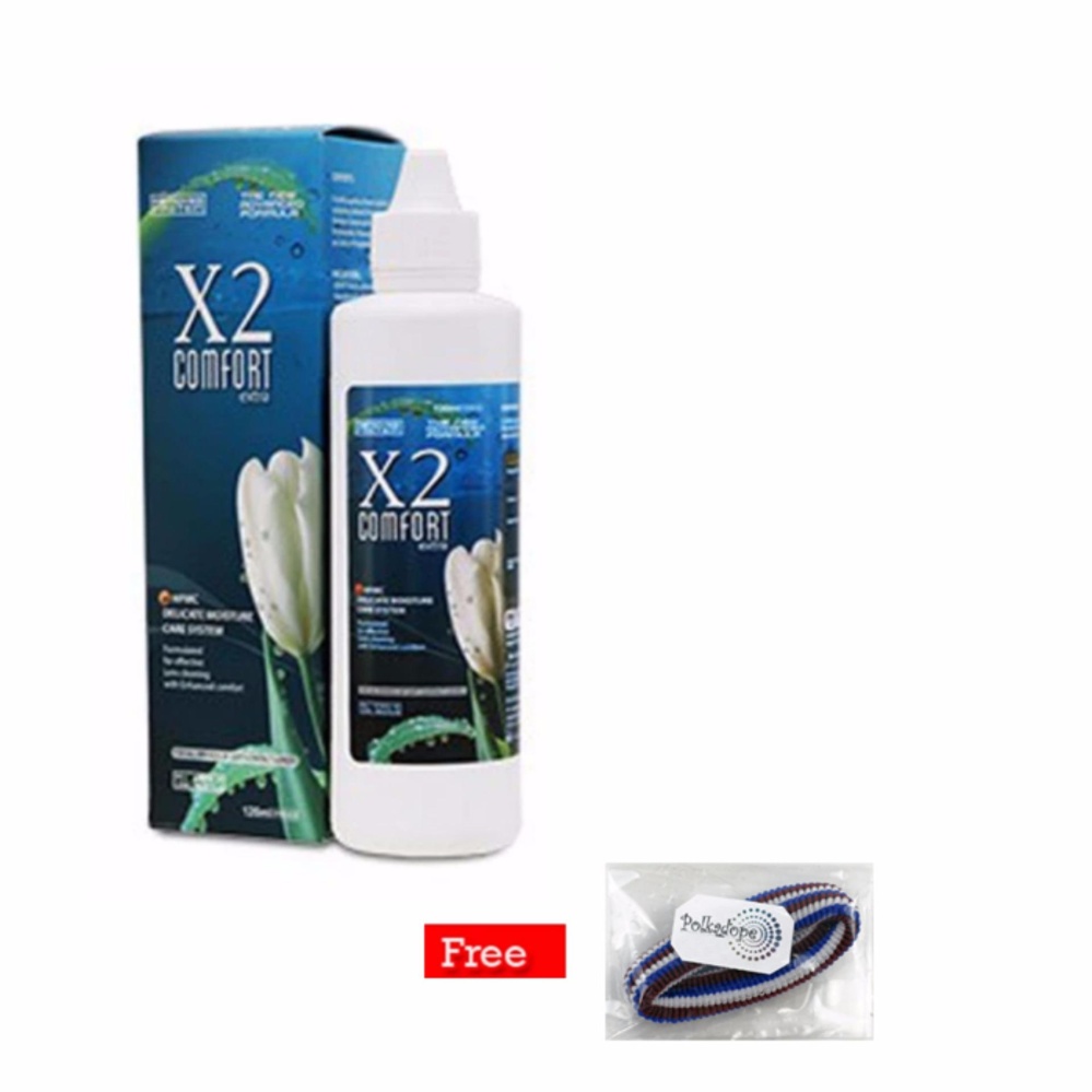 Flash Sale X2 Comfort - Cairan Pembersih Softlens - 120ml / 1Botol + Free 1 Pcs Polkadope Ikat Rambut