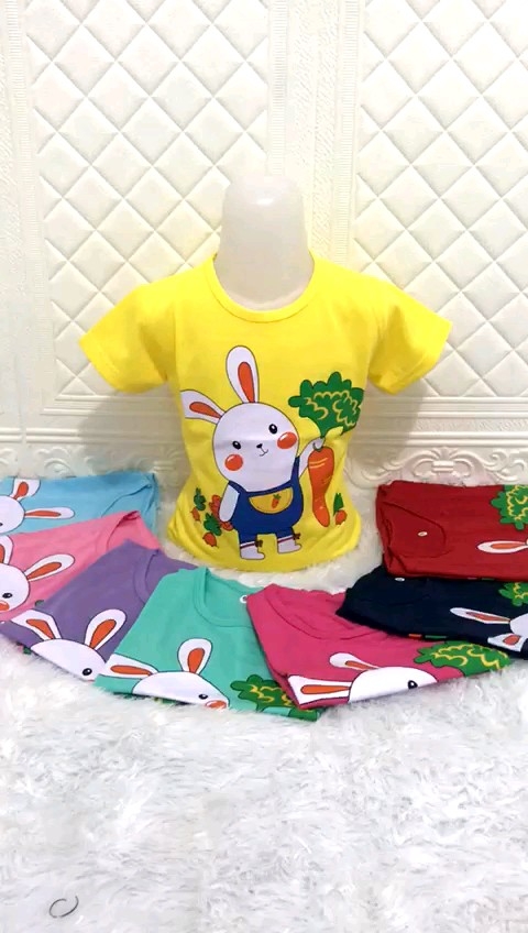 KAOS ANAK PEREMPUAN RABBIT LENGAN PENDEK USIA 1-12 TAHUN // BAJU ANAK CEWEK