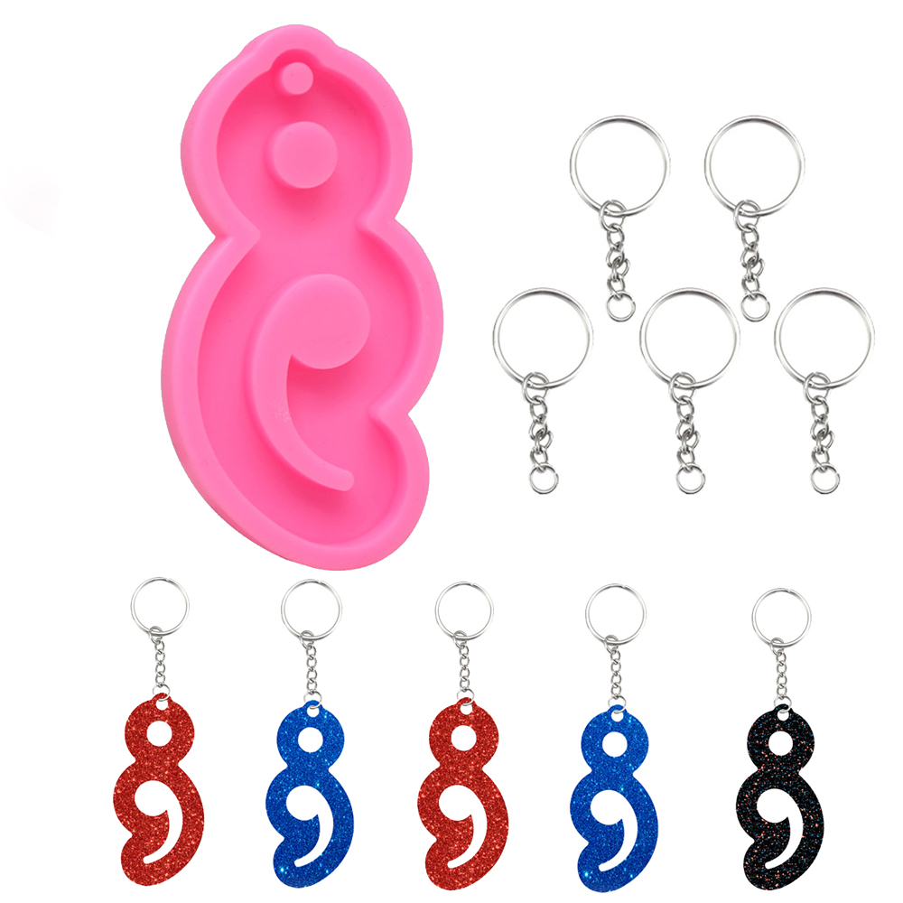 NARGANG89 Handmade Candy Chocolate Cake Topper Decoration Clay Silicone Mould with Hole Keyring Pendant Semi Colon Shape Keychain Silicone Mold