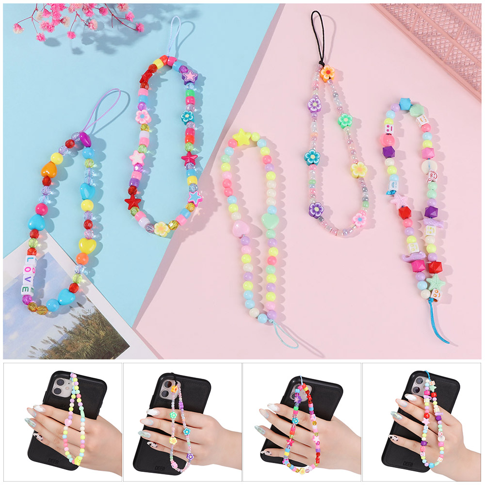 NQMODL SHOP New Fashion Anti-Lost Acrylic Bead Pearl Soft Pottery Rope Mobile Phone Strap Lanyard Phone Chain Cell Phone Case Hanging Cord