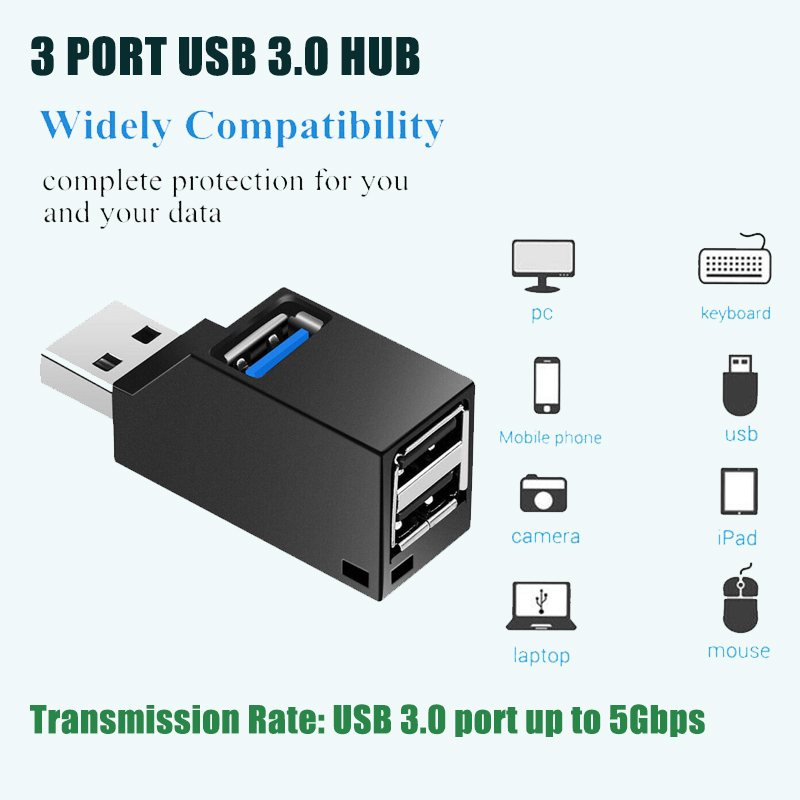 EEMD 1Pcs Mini USB 3.0 USB ไฮสปีดฮับ3ฮับ USB พอร์ต USB Hub แบบพกพาเครื่องแยกอเนกประสงค์กล่องอะแดปเตอร์ขยายสำหรับพีซีตั้งโต๊ะแล็ปท็อปใช้พลังงานต่ำ
