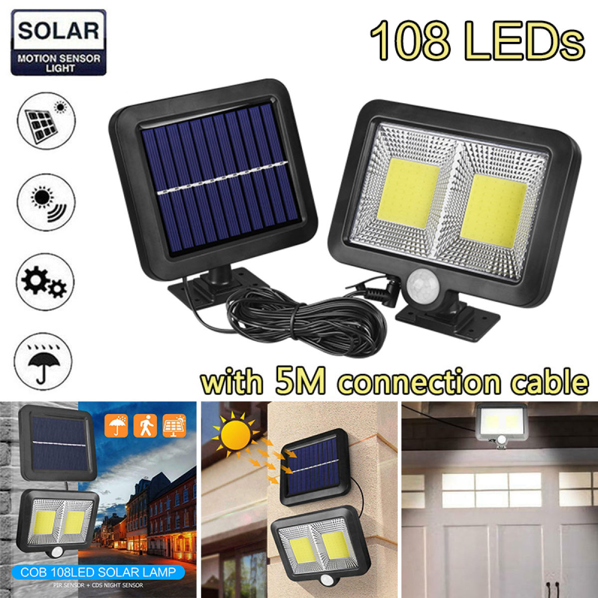 Stock 100 LED SMD / COB Solar Lights Outdoor Work 10h LED Solar Powered Mot...