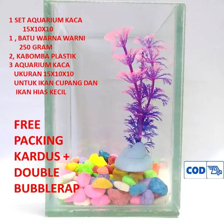 1 Set Aquarium Mini Kaca Ukuran 15x10x10 Untuk Cupang Dan Ikan Hias Kecil Lazada Indonesia