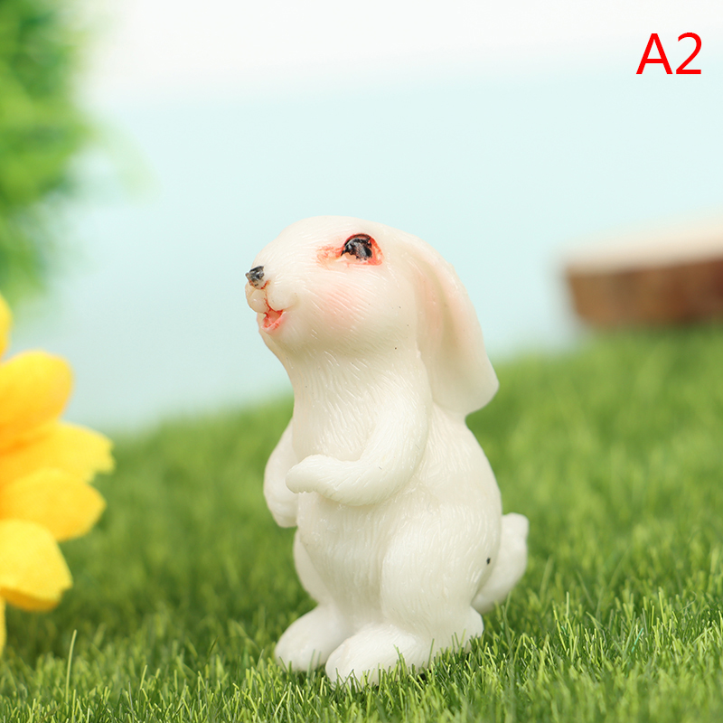 FOO กระต่ายน่ารัก Micro Hare สัตว์งานฝีมือหุ่นเรซิ่น Mini Bunny ของตกแต่งในสวน