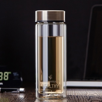 Gambar 300ml Double Wall Glass Water Bottle Tea Cup Mug BPA Free with Filter Infuser   intl