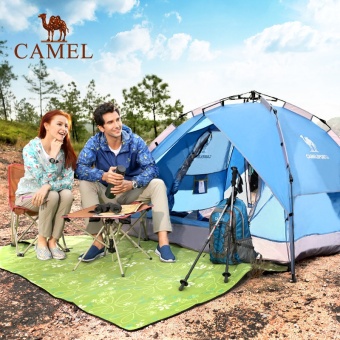 Gambar CAMEL Automatic Double Tent 3 4 Person Sunshade Waterproof Windproof Camping Tent Blue Automatic Portable Lightweight Backpacking Tents,with Carry Bag for Hiking Travel   More