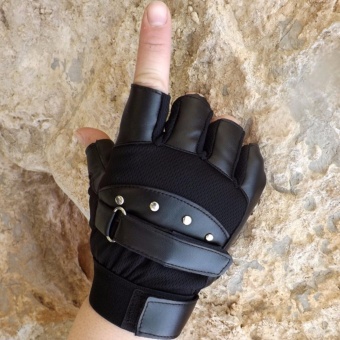 Gambar GETEK Men s Leather Sports Half pointed Gloves Wear resistantNon slip Fitness Riding Outdoor Gloves   intl
