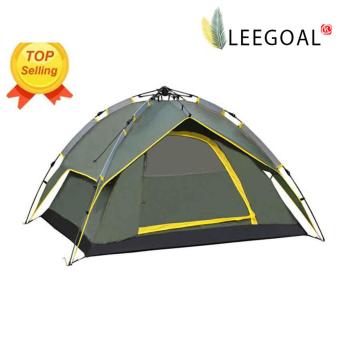 Gambar Leegoal 4 orang tahan air Dome tenda instan otomatis untuk festival pantai, berkemah, lintas alam, hijau tentara