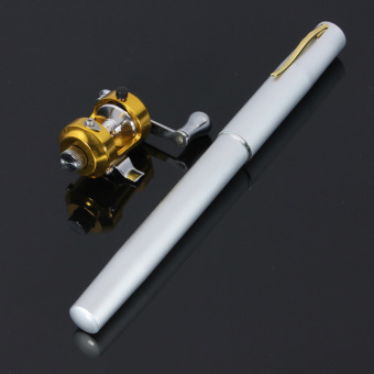 Mini Telescopic Pen Fishing Rod Portable Pocket Aluminum Alloy Pole Reel (Silver)