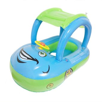 Gambar voovrof Cute Car Design PVC Inflatable Swim Ring with Canopy for Baby Kids, Blue Car   intl
