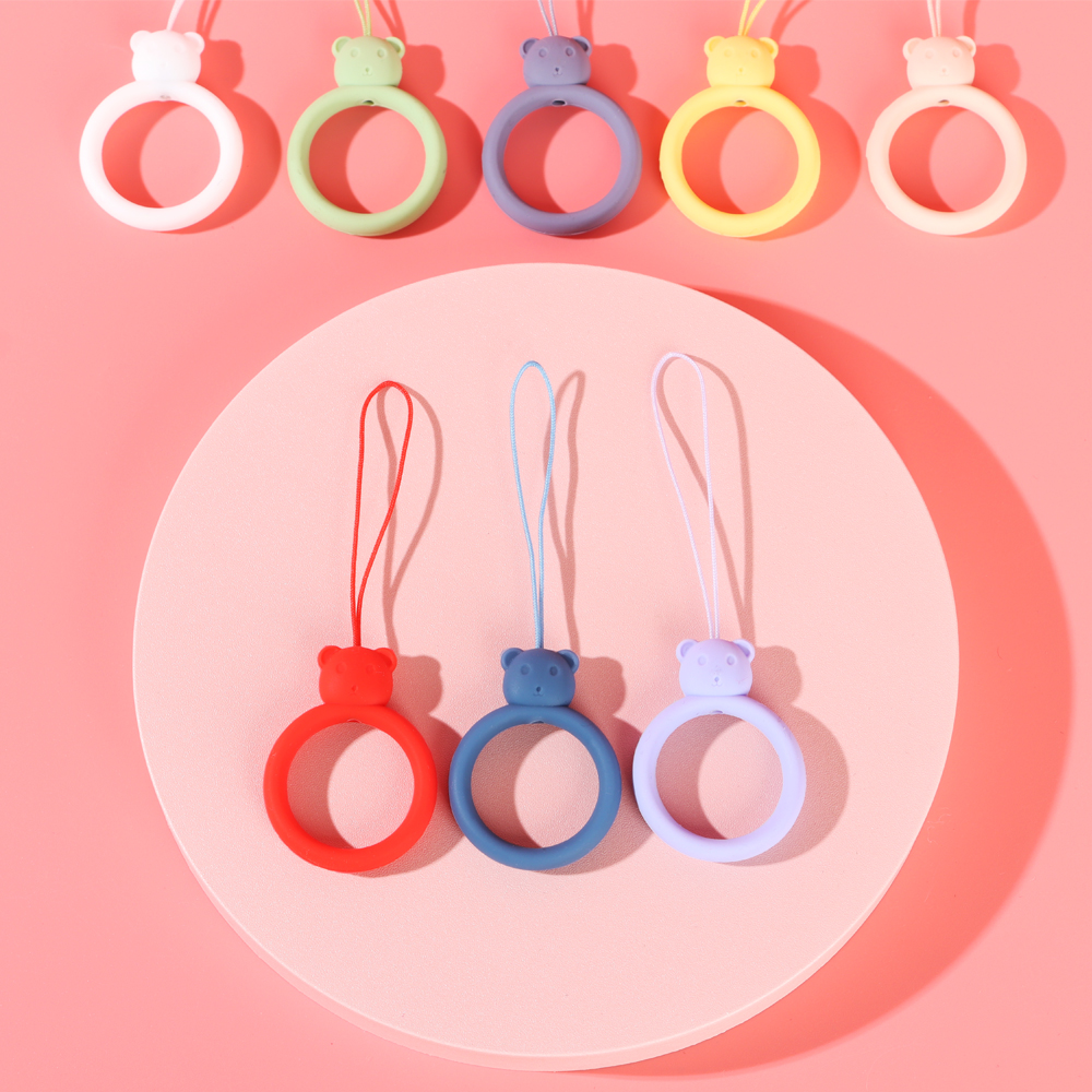 CHANGE FASHION Soft Earphone Protective Case Stain Resistant Little Bear Mobile Phone Lanyard Anti-Lost Silicone Ring Pendant