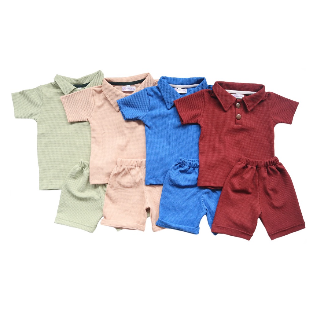 Baby Nao Waflle Set | Setelan Kaos Kerah Anak Laki-Laki 1 - 4 Tahun
