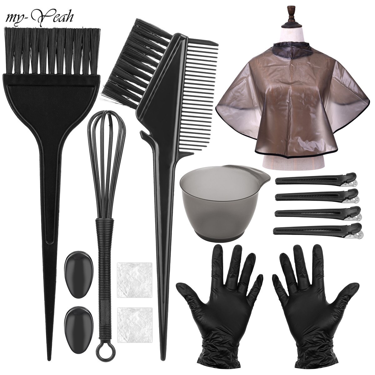Myyeah Hair Dye Coloring Kit Bộ Chải Nhuộm Tóc Kem Nhuộm Tóc Bát Lược Màu Lược Chụp Tai Kẹp Tóc Nhuộm Cape Dụng cụ tạo kiểu tóc