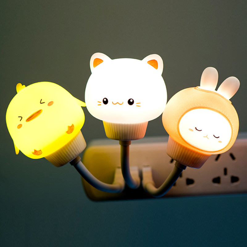 USB đèn đêm hoạt hình mini đèn ngủ cạnh giường ngủ cắm vào điện trẻ em đèn phòng ngủ Thỏ Gấu mèo vịt khủng long đèn mặt trăng