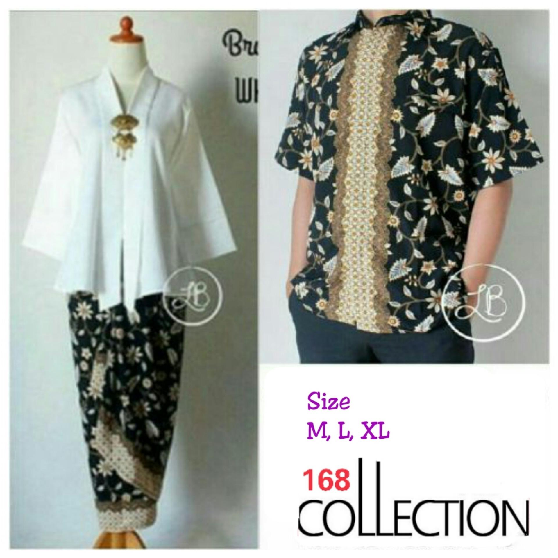 168 Collection Couple Stelan Atasan Blouse Halimah Kebaya Dan RokLilit Batik -Putih