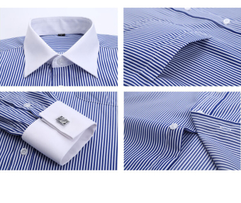 2016 New French Cufflinks Business Men Long Sleeved Striped Formal Shirt Blue MFS15 S-6XL - Intl Juni 2018 - 2 2016 new French Cufflinks business men long sleeved striped formal Shirt Blue MFS15 S-6XL - intl - 2