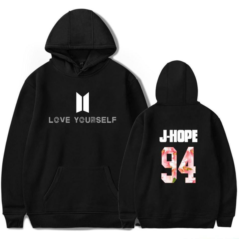 2017 Baru Kedatangan BTS Bangtan Boys Sweatshirts Hoodie Wanita BTS Mencintai Diri Sendiri Wanita/pria Hoodies Sweatshirts Musim Gugur dan Musim Dingin Penggemar Sweatshirts Maxi Plus Ukuran XXXXL Wanita/Pria Hoodies J-HOPE 94 (Hitam) -Intl