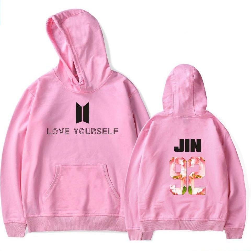 2017 Baru Kedatangan BTS Bangtan Boys Sweatshirts Hoodie Wanita BTS Mencintai Diri Sendiri Wanita/pria Hoodies Sweatshirts Musim Gugur dan Musim Dingin Penggemar Sweatshirts Maxi Plus Ukuran XXXXL Wanita/Pria Hoodies JIN 92 (Pink) -Intl