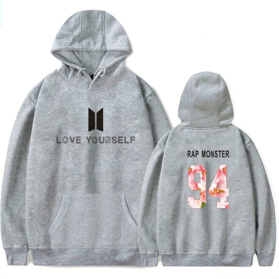 2017 Baru Kedatangan BTS Bangtan Boys Sweatshirts Hoodie Wanita BTS Mencintai Diri Sendiri Wanita/pria Hoodies Sweatshirts Musim Gugur dan Musim Dingin Penggemar Sweatshirts Maxi Plus Ukuran XXXXL Wanita/Pria Hoodies RAP MONSTER 94 (Grey) -Intl
