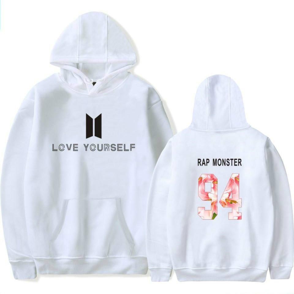 2017 Baru Kedatangan BTS Bangtan Boys Sweatshirts Hoodie Wanita BTS Mencintai Diri Sendiri Wanita/pria Hoodies Sweatshirts Musim Gugur dan Musim Dingin Penggemar Sweatshirts Maxi Plus Ukuran XXXXL Wanita/Pria Hoodies RAP MONSTER 94 (Putih) -Intl