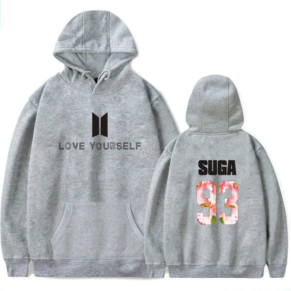 2017 Baru Kedatangan BTS Bangtan Boys Sweatshirts Hoodie Wanita BTS Mencintai Diri Sendiri Wanita/pria Hoodies Sweatshirts Musim Gugur dan Musim Dingin Penggemar Sweatshirts Maxi Plus Ukuran XXXXL Wanita/Pria Hoodies SUGA 93 (Grey) -Intl