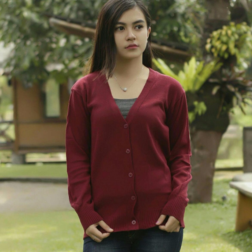 3K Atasan Wanita - Cardigan - Salsa Cardy - Rajut Halus - Maroon