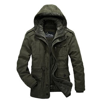 Gambar AFS JEEP Men s Winter Parkas Cotton Padded Casual Hooded Thick WarmJacket (Army Green)   intl