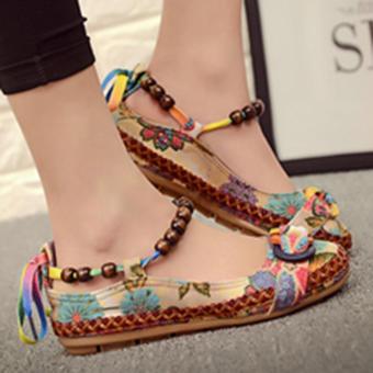 Gambar Ai Home Women Beading Round Toe Embroidered Shoes Lace Up ColorfulCasual Flats Shoes 35   intl