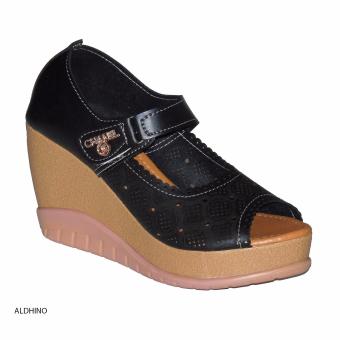Gambar Aldhino Sepatu Sandal Wedges Wanita MGS 01 Hitam