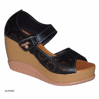 Jual Aldhino Sepatu Sandal Wedges Wanita MGS 03 Hitam Online Terbaru