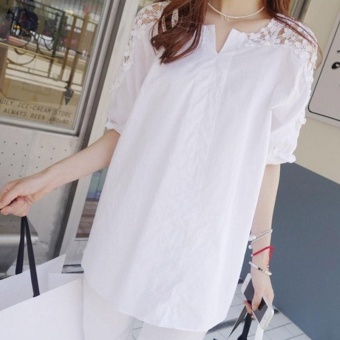 Gambar Amart Fashion Women Blouse Lace Crochet Hollow Sleeve Cotton Casual Loose Tops   intl