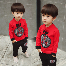Angin nasional anak laki-laki musim gugur baru kostum (Merah wajah t-shirt