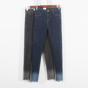 Pelacakan Harga Asap abu-abu duri ketat stretch celana jeans (Hitam gradien warna)