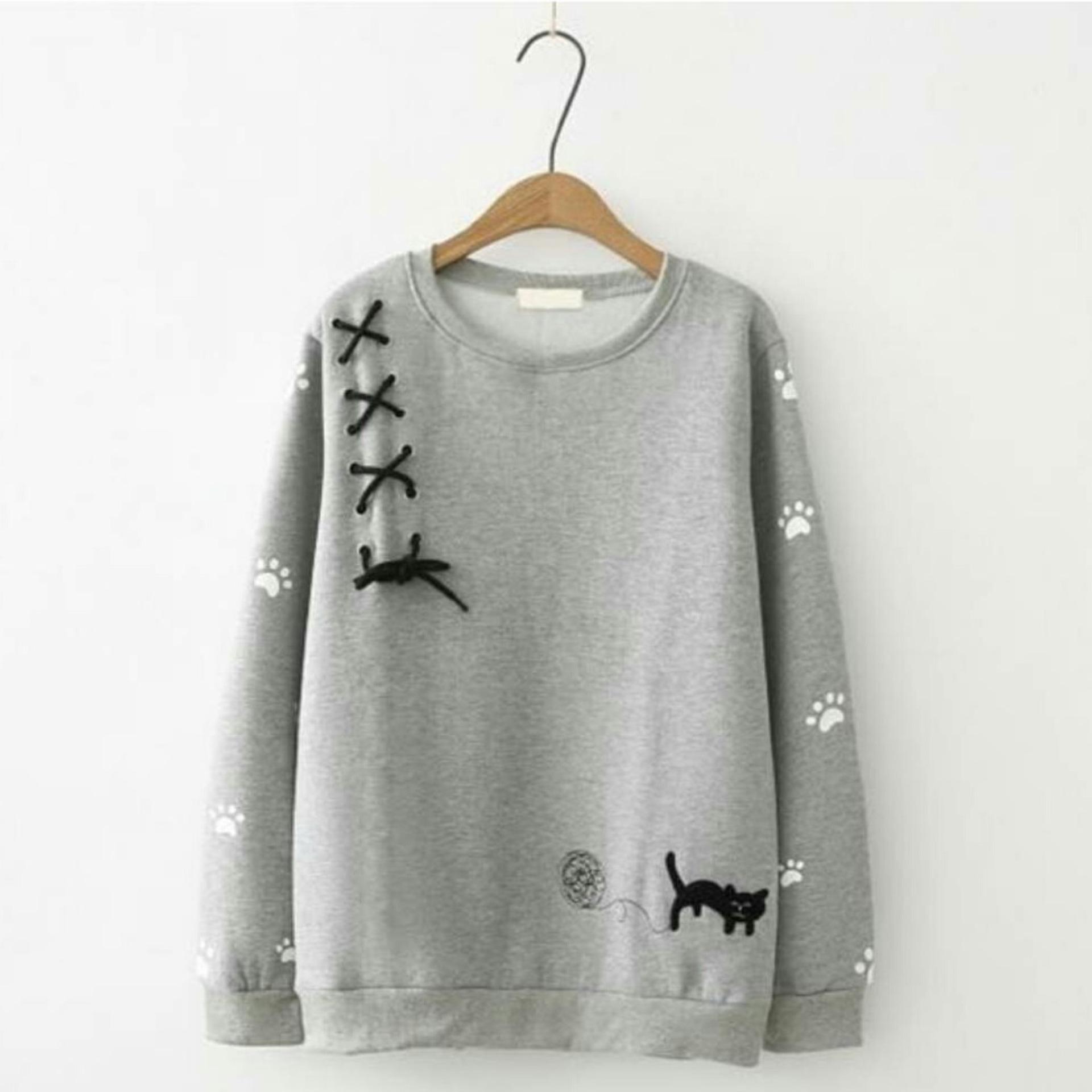 Azam Clobber Sweater Wanita - Mega Cat Sweater - Fleece