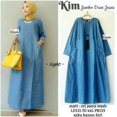 Baju Gamis Long Dress Maxi Wanita Muslim jeans jumbo saku kim XXL
