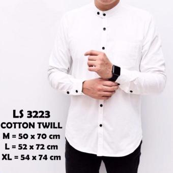 jual baju kemeja lengan panjang casual pria putih polos