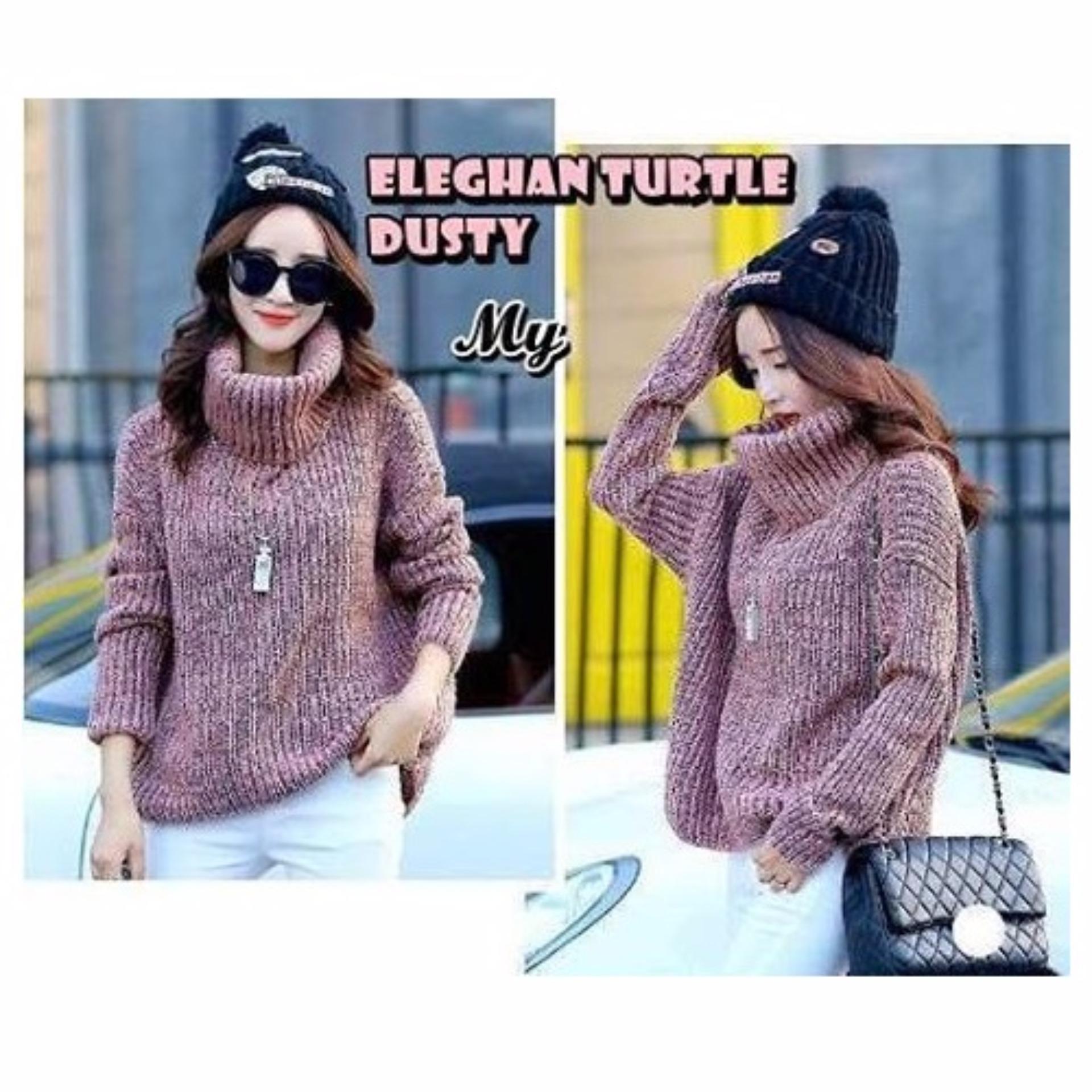 Baju Original Sweater Eleghan Turtle Dusty Rajut Tebal Luaran Hangat Sweater Formal