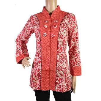 Gambar Baju Wanita Batik Kerja Motif Kalimantan BLS4008 Merah